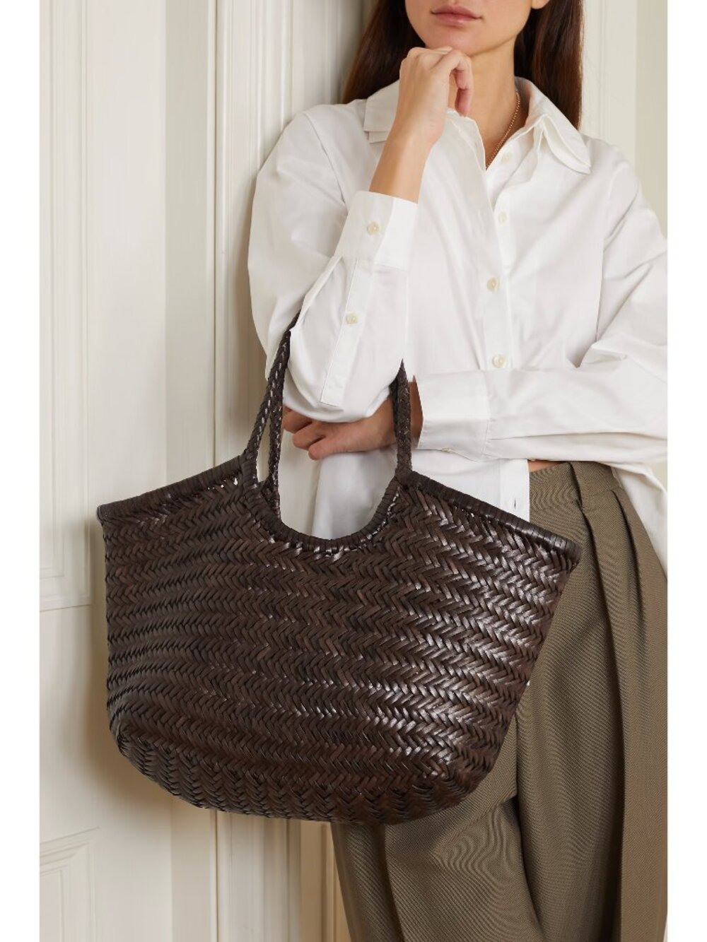 DRAGON DIFFUSION Nantucket large woven leather tote — Dark brown